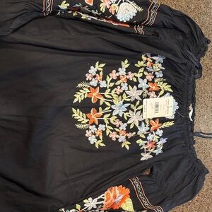 Free People Black off the shoulder Floral Embroidered Dress